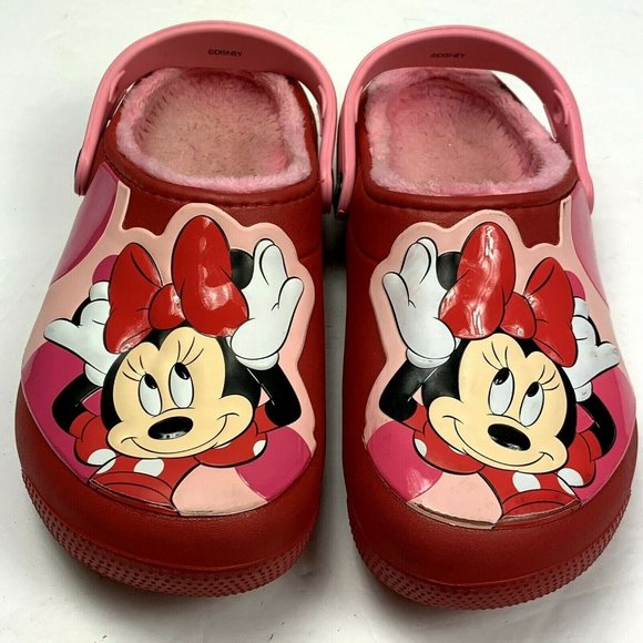 Disney Crocs Minnie Mouse size J3 Red Pink 3 Lined Barely Worn Clog Shoes - Picture 6 of 8